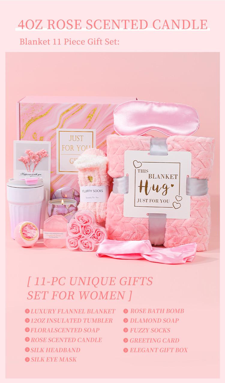 Christmas Thanksgiving Birthday Gifts for Women, Self Care Gifts, Get Well Soon Gifts, Relaxing Spa Gifts, Care Package, Unique Anniversary Gift Basket with Flannel Blanket for Mother, Wife, Best Friend, Sister,Her
