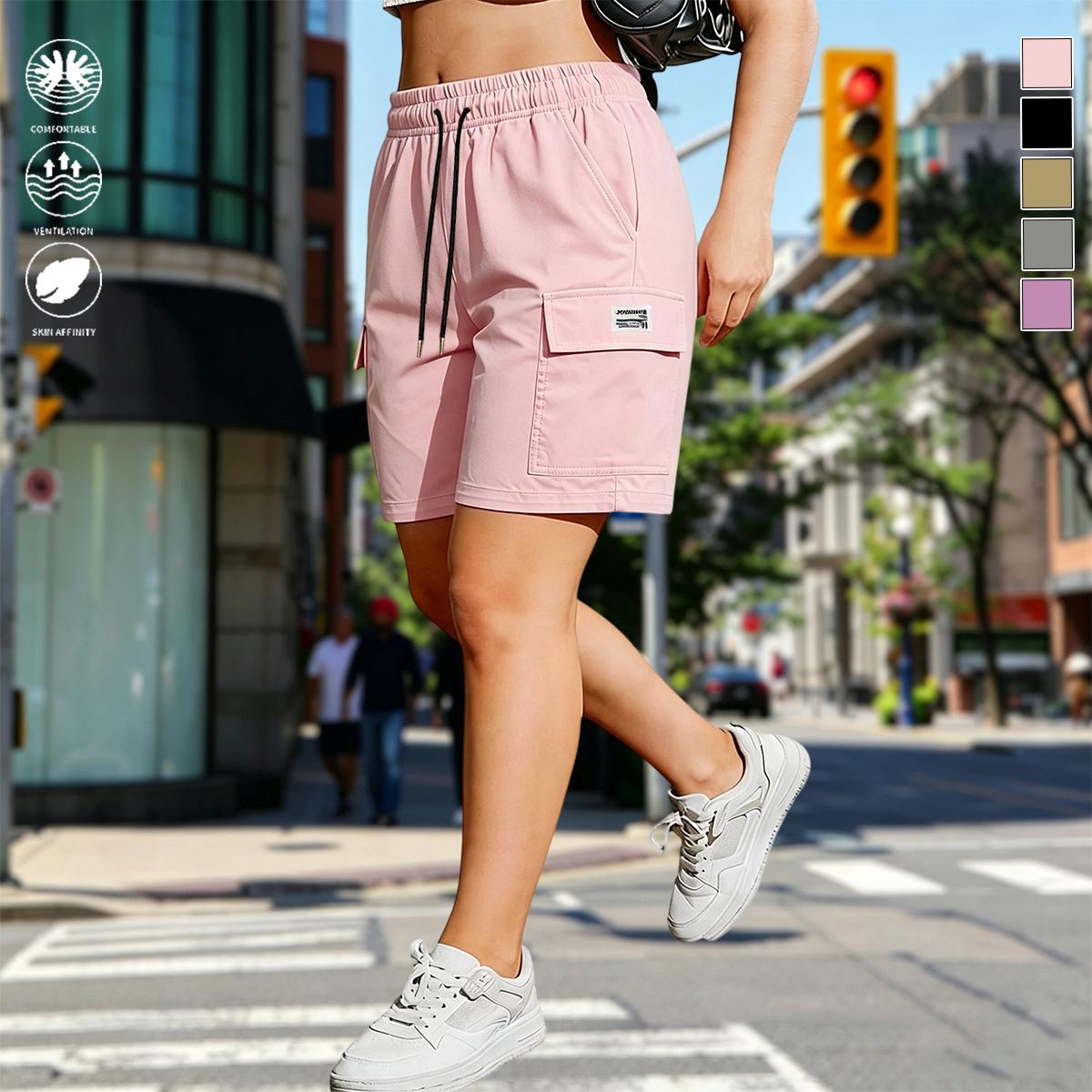 Pack of 4 women&rsquo;s outdoor cargo shorts&mdash;breathable, quick-drying, multi-pocket design, solid color, drawstring elastic waistband; suitable for outdoor sports and casual wear; summer shorts, women&rsquo;s shorts.