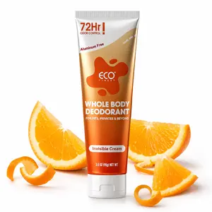 ECO Finest Whole Body Deodorant Cream 72Hr Odor Control Aluminum Free Invisible Cream Sweet Orange Scent No Baking Soda Parabens 3.0 oz
