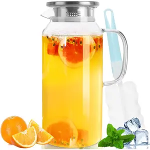 Glass Pitcher, 2 Liter(71oz) Water Pitcher with Lid and Spout, Large Pitchers for Drinks, Glass Water Carafe, Glass Jug, Beverage Pitcher