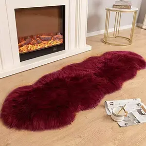Faux Fur Rug Runner 2x6 ft Burgundy - Machine Washable Soft Plush Shaggy Area Carpet,Sheepskin Rug Fuzzy Mat for Bedroom, Sofa,Living Room, Bedside, Nursery & Kids Room