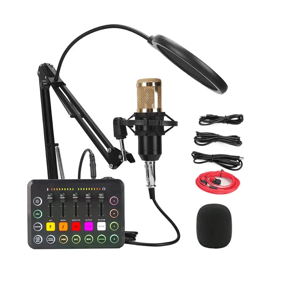 LMBGM BM800GD-F11-X Condenser Mic Bundle. RGB Podcast Mixer with 48V power & OTG. Cardioid high-sensitivity clear audio. Includes metal boom arm, pop filter & cables. Ideal for TikTok Live, Podcasting, Gaming & Home Studio