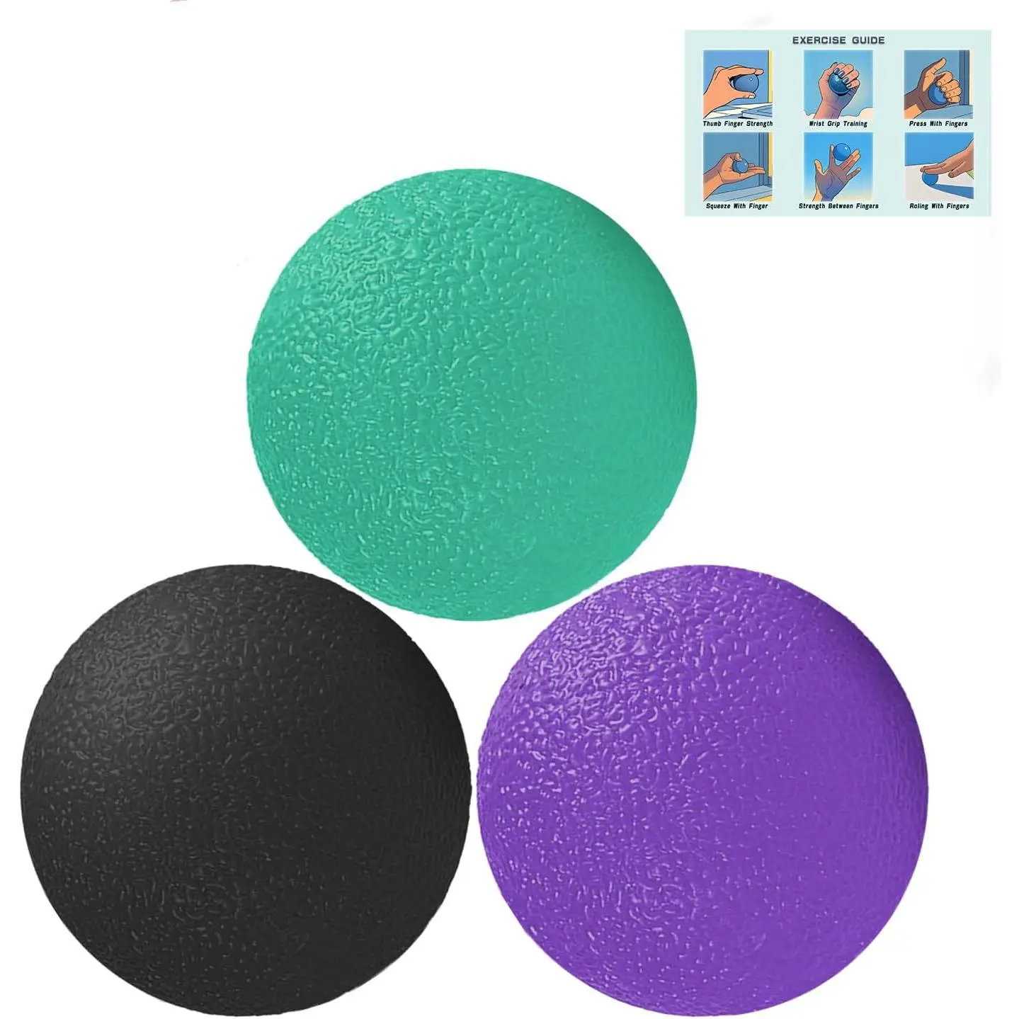 3-Pack Ergonomic Stress Reliever Balls for Adults - Multi-Resistance TPE Rubber Grip Strengthener for Hand Therapy, Finger & Forearm Strength, Pain Relief, Unisex