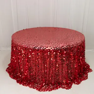 Sequin Round Tablecloth 132" Red - Big Payette Table Cover
