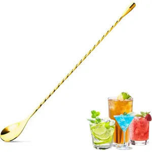 12 Inches Bar Spoon, Long Handle Mixing Stirrers for Drink, Stainless Steel Bar Cocktail Shaker Spoon 1 Pcs (1, Gold)