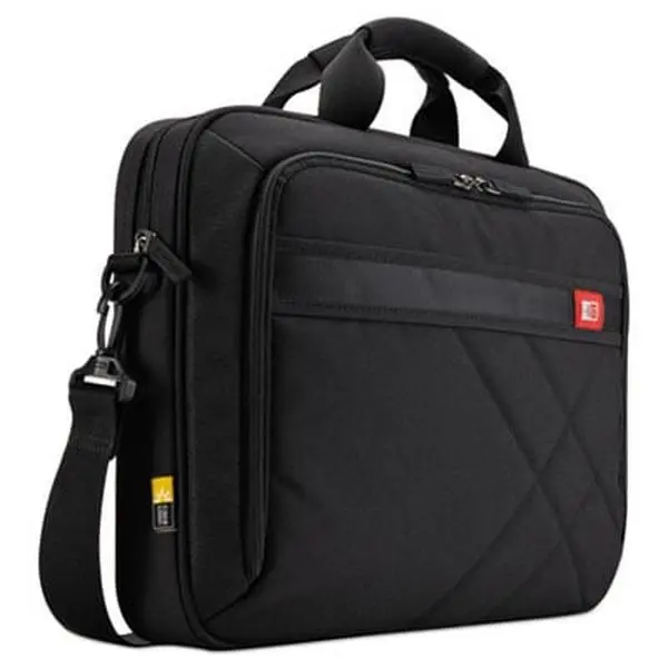 Men's Business Casual Briefcase for 15.6 Inch Laptops, Black Diamond Pattern Polyester with Detachable Shoulder Strap & Organized Padded Pockets