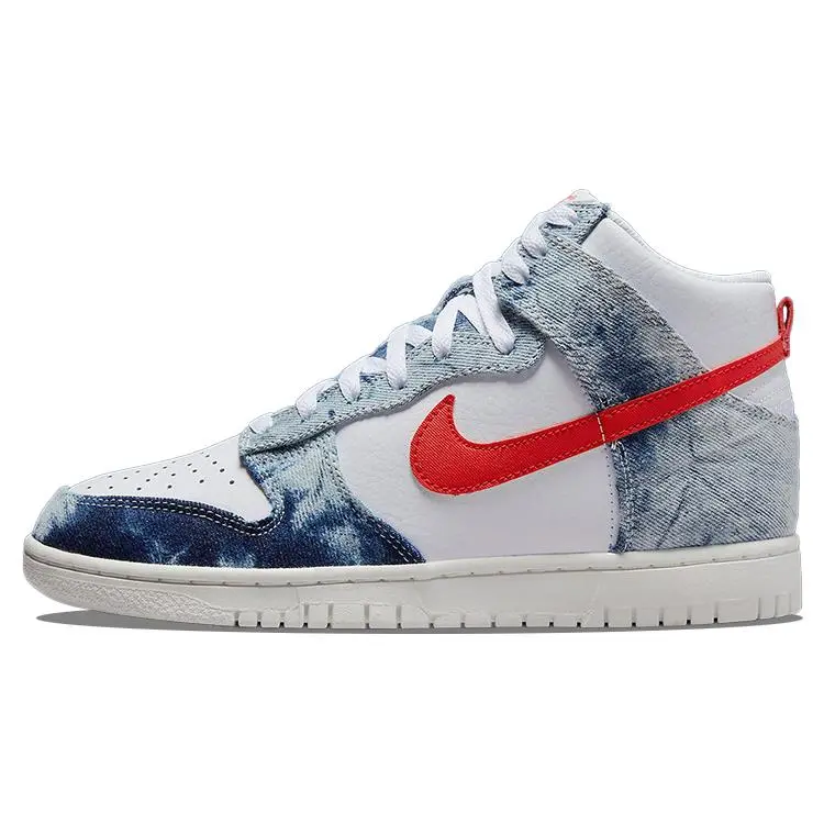 Women's Nike Dunk High-Top Lace-Up Casual Trainers - Washed Denim Upper, Dunk Casual Everyday Shoes, Laces Casual Trainers
