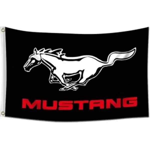 Black Ford Mustang Logo 3x5 ft Polyester Flag - Lightweight, Durable Outdoor Decor Flag-Banner with Brass Buttonholes, Decorative Collectible for Car Enthusiasts, Party Supplies, Backdrop Decoration, Fade Resistant
