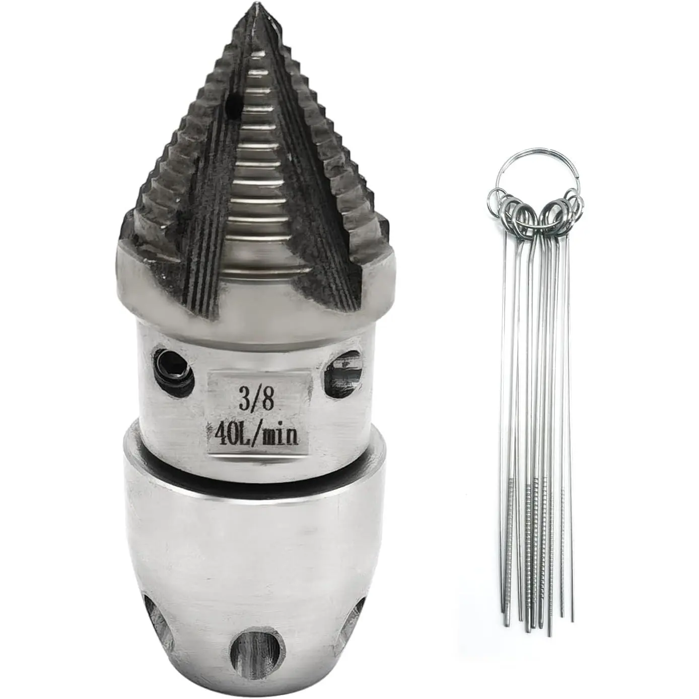 3/8 NPT Sewer Jetter Rotating Nozzle for 40 L/min Pressure Washer Cleaning Nozzle,Quickly Rotating Stainless Steel Drain Pipe Cleaning Nozzle (Silver)