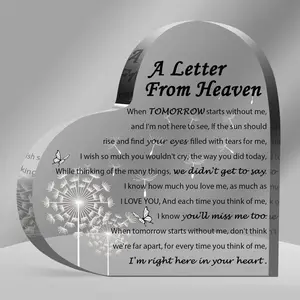 Heart Shaped A Letter From Heaven Design Acrylic Ornament, Creative Acrylic Ornament, Home Decor Supplies for Living Room Bedroom, Memorial Sympathy Gift, Valentine's Day Gift, Heart Plaque