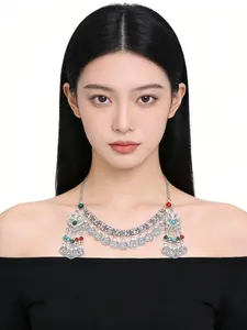 Vintage Kazakh Coin Headpiece Zinc Alloy Tassel Forehead Chain Ancient Style Hair Accessory Necklace Two-In-One Boho Ethnic Pattern