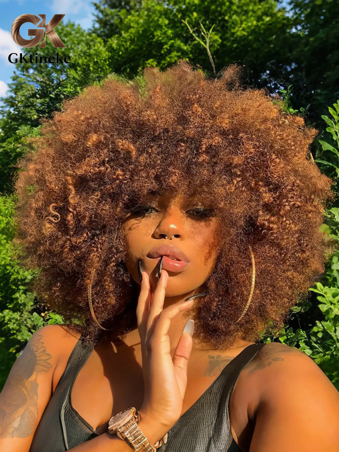 Gktineke 70s Afro Wig With Bangs Curly Wigs For Black Women 10inch Afro Kinky Curly Wig Pre Styled Wig Premium Synthetic Big Afro Wig Coily Textured Wigs