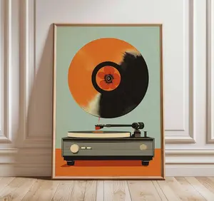 [SALE UP TO 50% + FREE SHIP] Vintage Record Player Wall Art, Retro Vinyl Flower Poster, Mid Century Modern Music Print
