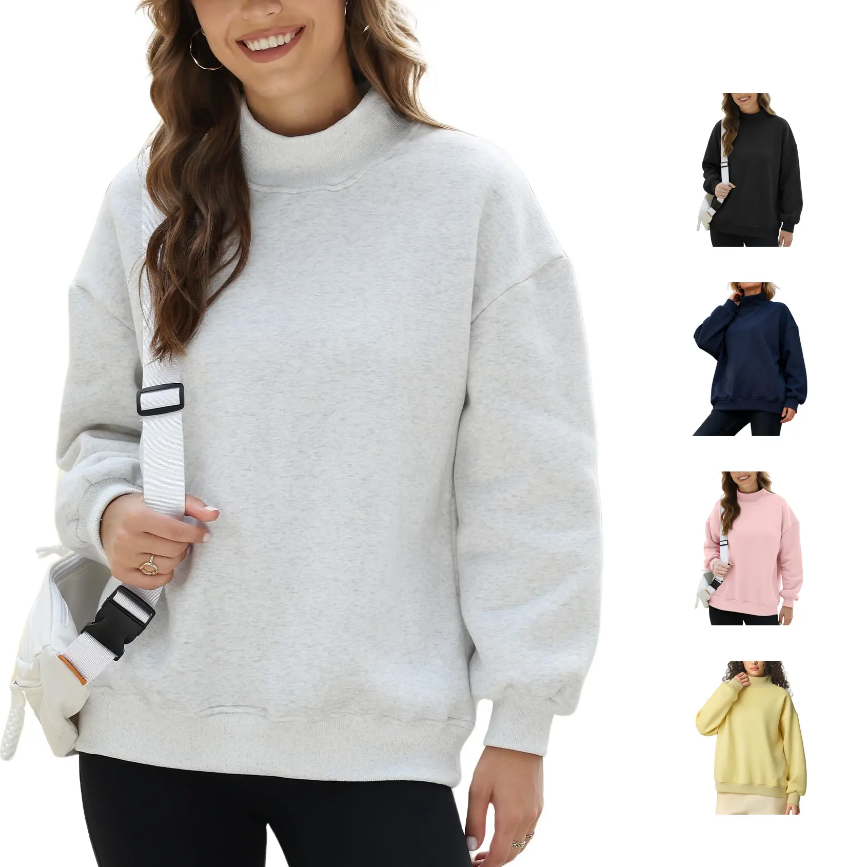 Yimoon Women's Mock Neck Sweatshirt Oversized Fall Outfits Fleece Lined Turtleneck Pullover Long Sleeve Casual Top Loose Fit