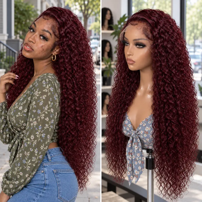 [Live Deep 427/ 99J/ black sale] Deep Wave Human Hair Wig 13x4 HD Thin Lace Frontal Wig Human Hair Pre Plucked Baby Hair Soft Deep Curly Wig For Daily Party