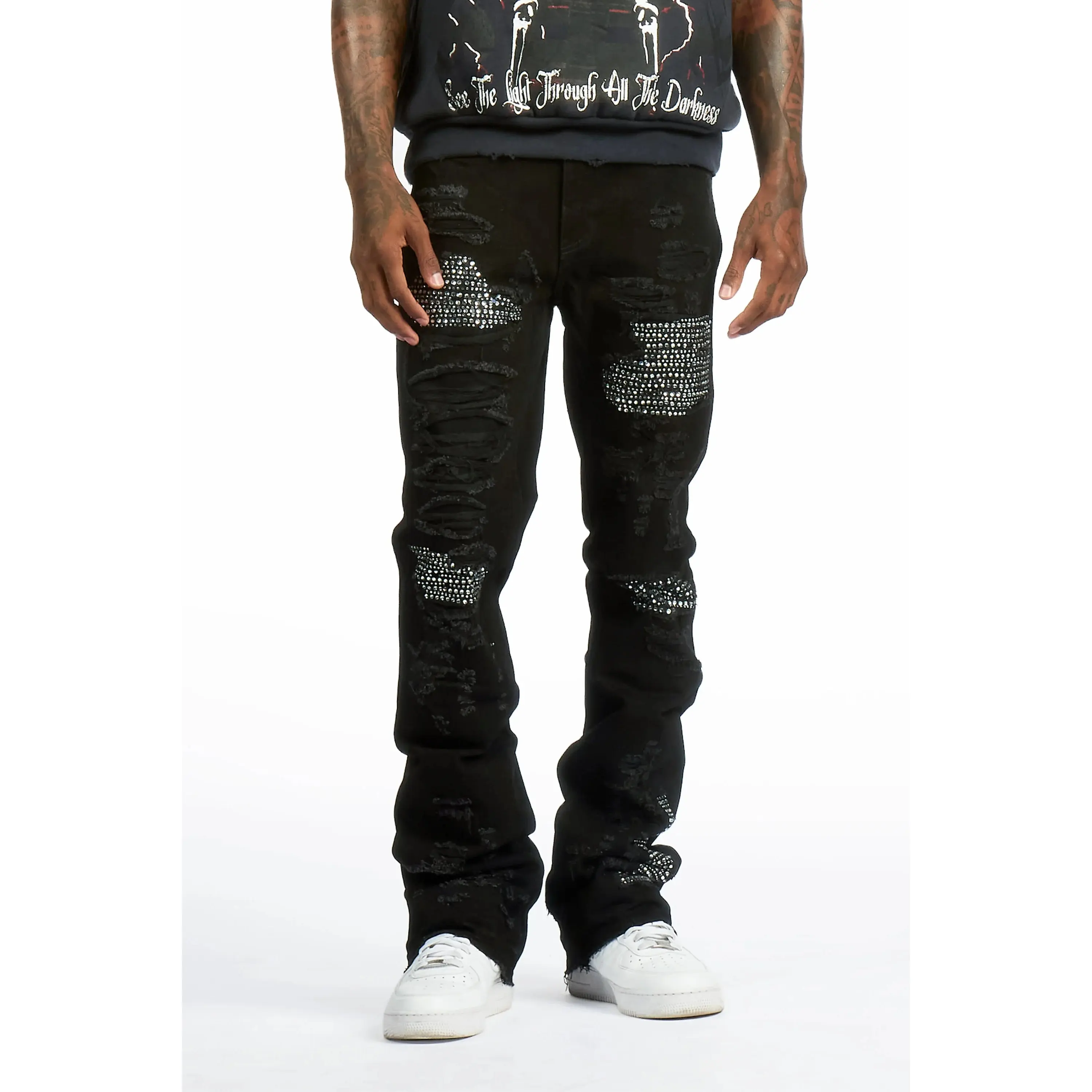 Mathey Black Rhinestone Stacked Fit Jean