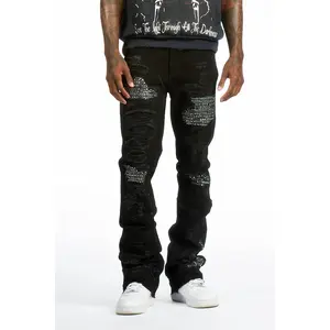 Mathey Black Rhinestone Stacked Fit Jean