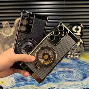 Ultra-Thin Plated Cooling Phone Case with Spin Stand, Full Coverage Protective Cover for S26 Ultra / S25 / S24 / S23 / S22 HLK396