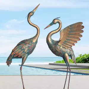 33-37 Inch Metal Crane Garden Statue Decor, Bird Heron Garden Sculpture & Statues, Outdoor Decoration for Yard Pond Lawn Backyard Pool,  Spread  Crane, Set of 2 Copper
