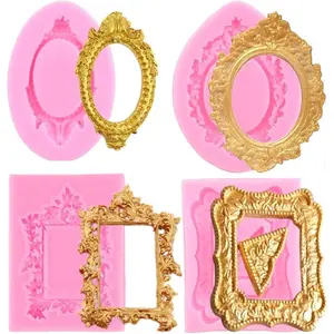 Picture Frames  Mold Photo Frame Fondant Mold Baroque Style Frame Molds for Cupcake Topper Cake Decoration  Candy Polymer Clay Gum Paste