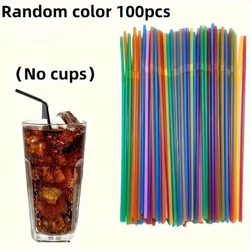 100 Pcs  Colored Plastic Straws | Long DIY Craft Supplies - Drinking Straws, Bubble Tea Straws, Coffee/Cocktail Straws, Water Bottle Stirrers, Home Bar Accessories