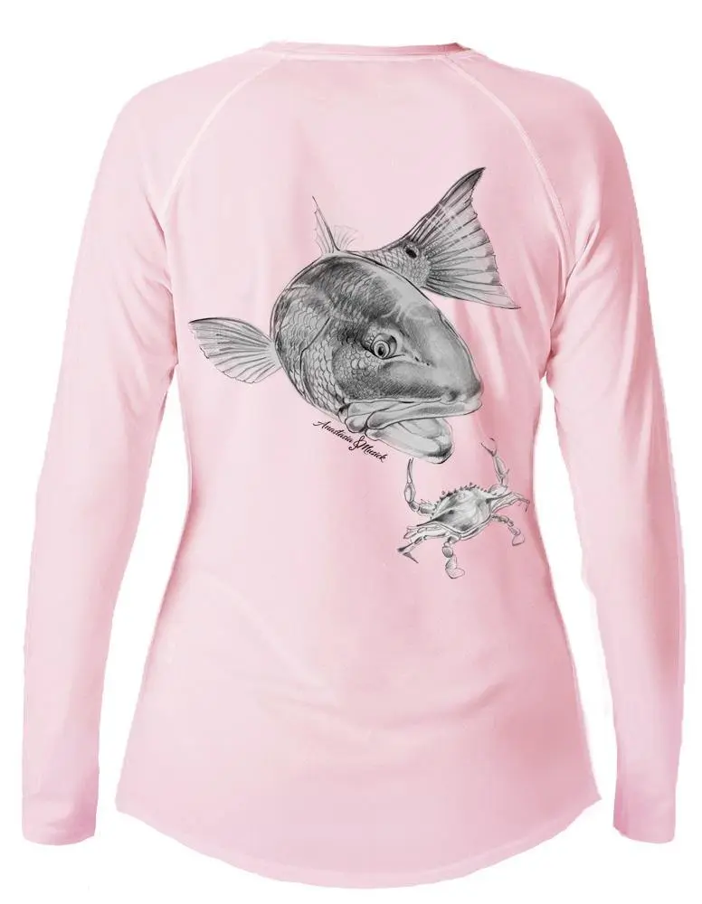 Pink Florida Redfish Fishing Shirt for Women Long Sleeve with UPF 40+ Protection