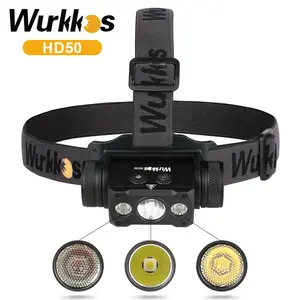 WURKKOS HD50 Headlamp 2A Rechargeable 21700 Headlight 4000lm XHP50.3 HI+LH351D+660nm Red Light Toollamp Magnetic Tail Camp Light