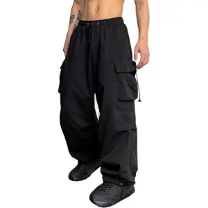 ZAFUL Flat-Pocket Parachute Trousers Men's Casual Relaxed Workwear Trousers Unisex Streetwear Y2K Long Trousers Drawstring Trousers
