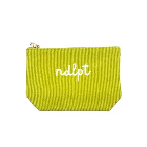 'ndlpt' Embroidered Corduroy Small Project Pouch - Chartreuse