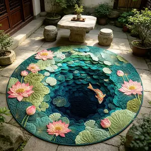 Circular Plush Carpet with Tai Chi Bagua Pattern, New Oriental Zen Style Round Rug for Study Bedroom, Anti-Slip Decorative Area Rug Mat for Living Room, Home Decorative Rug