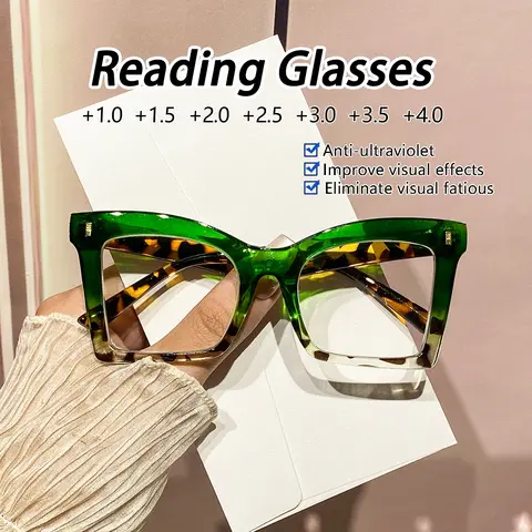 Women's PC Square Frame Colorblock High-End Reading Glasses, Fashionable HD Eyewear for Daily Commute, Parties & Holidays, Square Frame Eyeglasses, Trending Eyeglasses