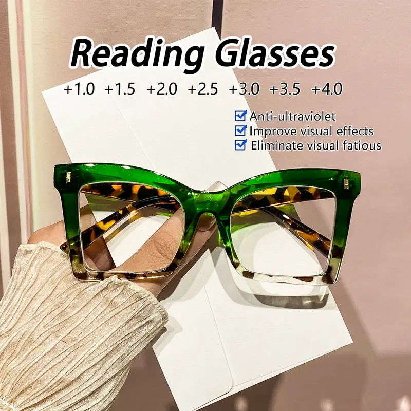 Women's PC Square Frame Colorblock High-End Reading Glasses, Fashionable HD Eyewear for Daily Commute, Parties & Holidays, Square Frame Eyeglasses, Trending Eyeglasses