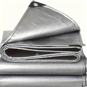Silvery Thickened Waterproof Cloth, Multi-Purpose Polyester Material, Waterproof and UV-Resistant, Tear-Resistant Fabric for Camping, Roofs, and Boats
