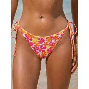 BERLOOK Women's Nylon Floral Print Tie Bikini Bottom, Bathing Suits Bikini Bottom for Sports & Outdoor Activities