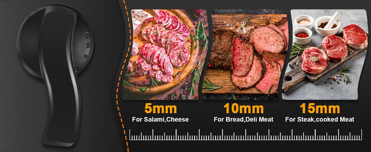 OSTBA Adjustable Electric Meat Slicer, 0-15mm Thickness, 7.5'' Removable Blade, Child Safety Lock, Easy to Clean, 200W with 2 Blades/ 150W / 200W