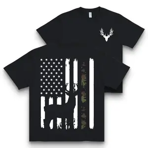 American Flag Deer T-Shirt - Camo Accent, Hunting & Patriotic Casual Top