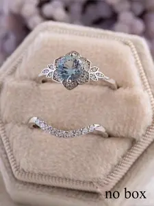 2pcs New Style Vintage Elegant Luxurious Folwer Blue Cubic Zirconia Rings for Women Fashion Engagement Rings Charm Wedding Engagement Ring Bridal Jewelry Christmas Valentine's Day Anniversary Gifts