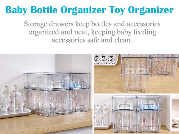 【New Year Hauls】VTOPMART 6 Pack Stackable Clear Drawer Organizer for Organizering Nursing Bottles,Candy,Snacks,Makeup,Cosmetics,Tampons,Medicines,Pantry,Under Sink,Closet,Bathroom, with Free Stickers