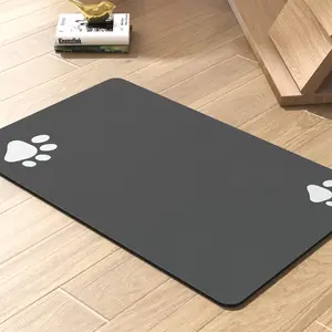 Pet Feeding Mat-Absorbent Dog Mat for Food and Water Bowl-No Stains Quick Dry Dispenser Mat-Dog Accessories Pet Supplies-Water Bowl for Messy Drinkers（Darkgrey,12"X19" PADOOR