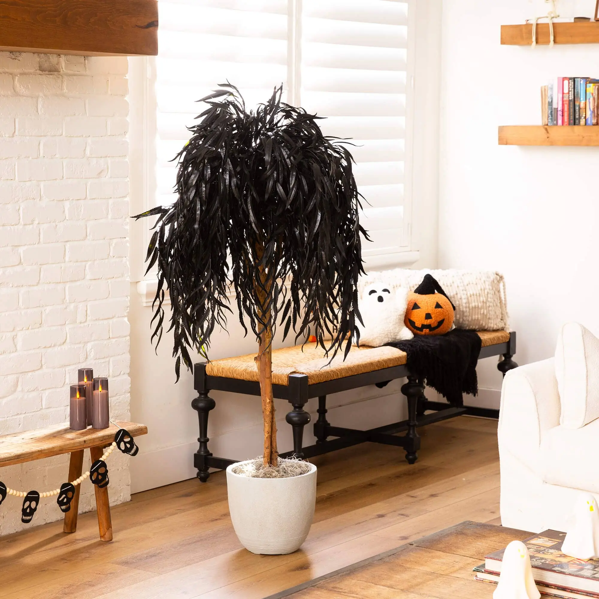 4ft Tall Creepy Artificial Black Willow Tree with Bendable Branches, Halloween Nursery Decoration, Home & Festive Party Supplies, Scary