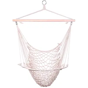 Hanging patio cotton mesh chair or hammock with 40" spreadout bar for single use, 250 lbs patio wicker Porch Swing