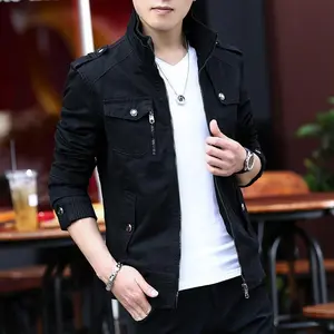 Spring/Autumn Men’s Jacket – Trendy Stand Collar Denim Workwear Pure Cotton Coat Top Clothing