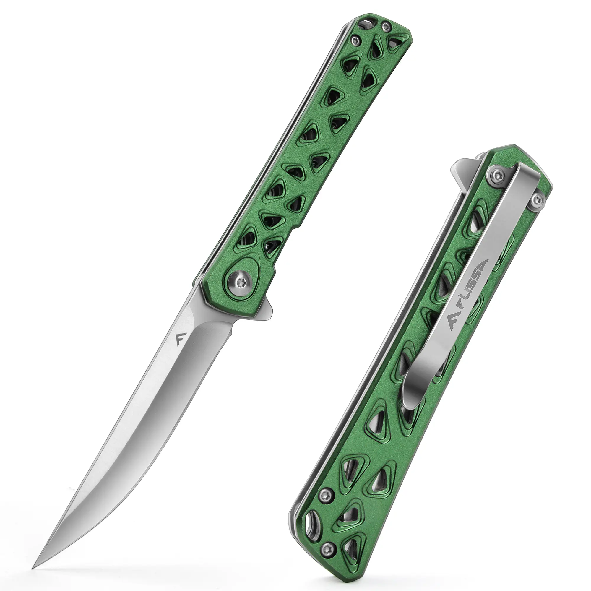 #summersale FLISSA Folding Knife, 4.5" Folding Pocket Knife, Hollow-out Design Handle, Tactical Pocket Knife for Hunting, Survival, EDC, Camping and Outdoor Activities, Green