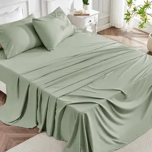 4pcs Bamboo Bed Sheet Set, Cooling Bamboo Blend Sheets Set With 16 Inch Deep Pocket Silky Soft Luxury Sheet Set
