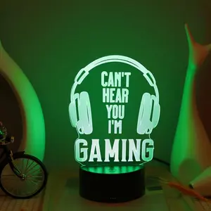 Creative Headphone Design Night Light, USB Rechargeable 3D Optical Illusion Lamp, Decorative Light for Home Bedroom & Game Room, Gaming Lights