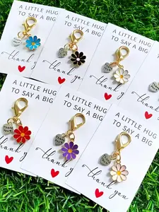 7pcs Daisy Keychain with Thank You Card - Encouragement and Gratitude Souvenir, Suitable for Daily Bag Decoration, Christmas and Valentine'S Day Gifts, Fantasy Theme, Metal Material, Floral Pattern Keychain
