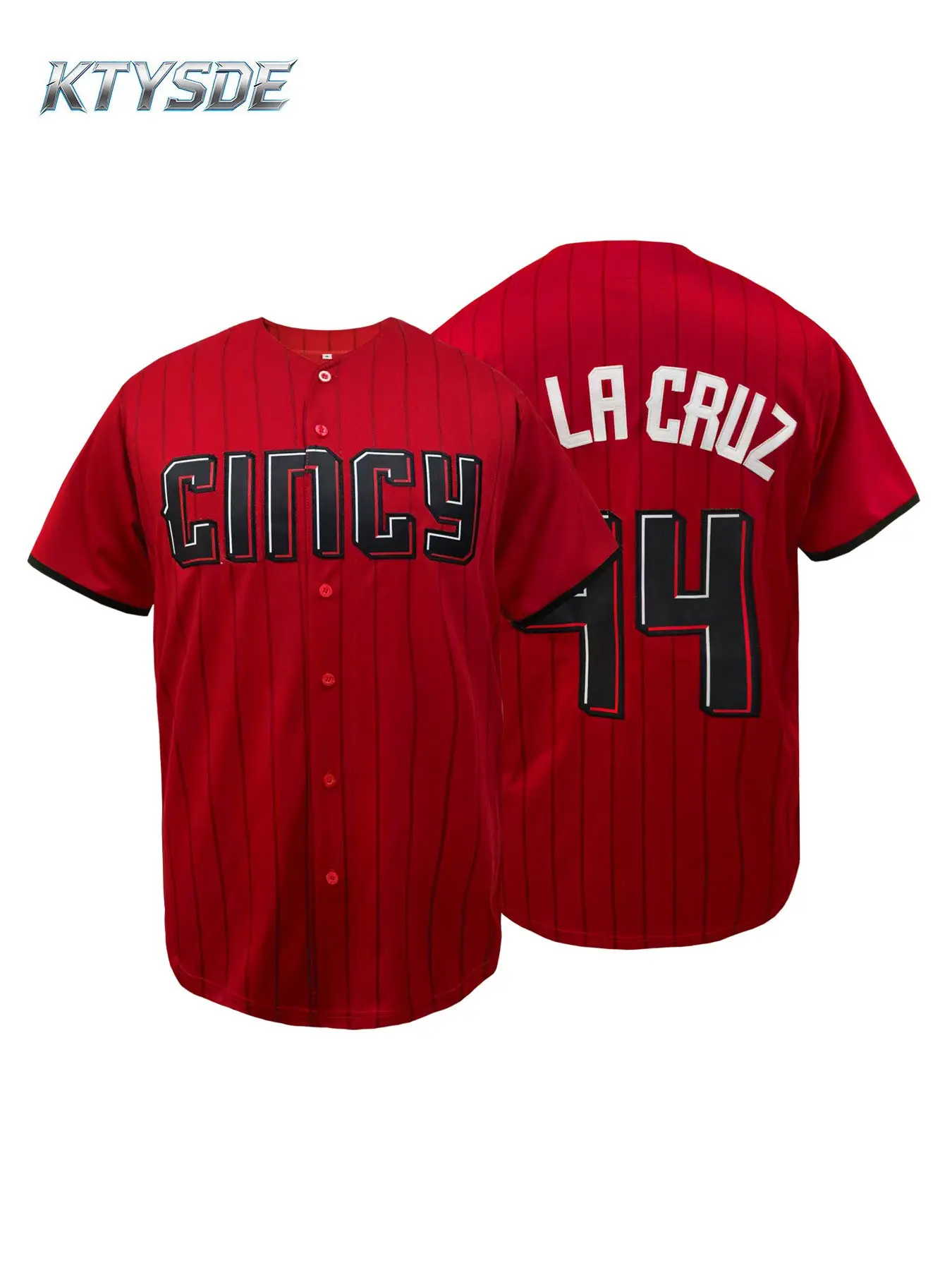 KTYSDE CINCY 44 Embroidered Baseball Jersey Shirts Men Women Vintage Red Striped Stitched Sports Shirt Casual Sporty Top Casual Breathable Athletic Top Baseball Uniform For Party Daily Outdoor Wear