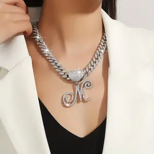 Unisex Silver Cuban Chain Necklace, Heart Pendant on Ice Chain, Hip Hop Jewelry Gift chunky fashion