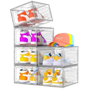 X-Large Clear Plastic Shoe Boxes - Stackable Shoe Organizer with Magnetic Door, Drop Front Display Box