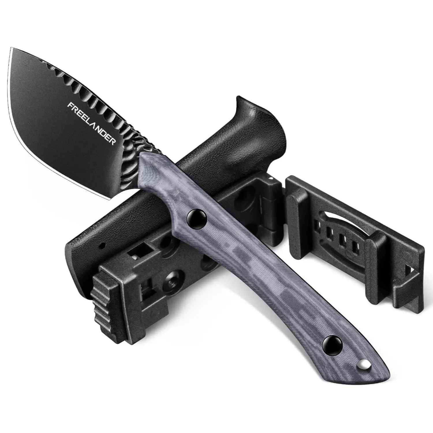 Freelander Full Tang Fixed Blade Knife with Wide-Belly Blade for Skinning | Small Hunting Knife with Extended Handle, Anti-Slip Thumb Jimping, Comfortable Grip, Drop Point Blade, Gift for Men